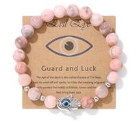 Pingyongchang Evil Eye Hamsa Hand Natural Stone Beads Handmade Bracelets for Women Men Amulet Friendship Bracelet with Gift Message Card Lucky Kabbalah Protection Jewelry Gift, Metal, alloy