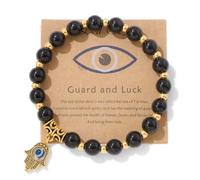 Pingyongchang Evil Eye Hamsa Hand Natural Stone Beads Handmade Bracelets for Women Men Amulet Friendship Bracelet with Gift Message Card Lucky Kabbalah Protection Jewelry Gift, Metal, alloy