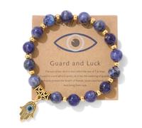 Pingyongchang Evil Eye Hamsa Hand Natural Stone Beads Handmade Bracelets for Women Men Amulet Friendship Bracelet with Gift Message Card Lucky Kabbalah Protection Jewelry Gift, Metal, alloy