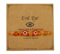 Pingyongchang Evil Eye Irregular Crystal Stone Beads Bracelet Handmade Protection Good Luck Adjustable Rope Bracelet Inspirational Amulet Kabbalah Bracelets with Gift Card for Women, Metal, alloy