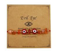 Pingyongchang Evil Eye Irregular Crystal Stone Beads Bracelet Handmade Protection Good Luck Adjustable Rope Bracelet Inspirational Amulet Kabbalah Bracelets with Gift Card for Women, Metal, alloy