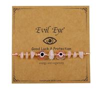 Pingyongchang Evil Eye Irregular Crystal Stone Beads Bracelet Handmade Protection Good Luck Adjustable Rope Bracelet Inspirational Amulet Kabbalah Bracelets with Gift Card for Women, Metal, alloy