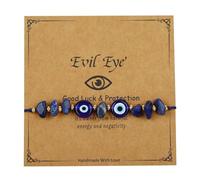 Pingyongchang Evil Eye Irregular Crystal Stone Beads Bracelet Handmade Protection Good Luck Adjustable Rope Bracelet Inspirational Amulet Kabbalah Bracelets with Gift Card for Women, Metal, alloy