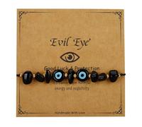 Pingyongchang Evil Eye Irregular Crystal Stone Beads Bracelet Handmade Protection Good Luck Adjustable Rope Bracelet Inspirational Amulet Kabbalah Bracelets with Gift Card for Women, Metal, alloy