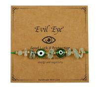 Pingyongchang Evil Eye Irregular Crystal Stone Beads Bracelet Handmade Protection Good Luck Adjustable Rope Bracelet Inspirational Amulet Kabbalah Bracelets with Gift Card for Women, Metal, alloy