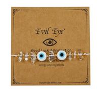Pingyongchang Evil Eye Irregular Crystal Stone Beads Bracelet Handmade Protection Good Luck Adjustable Rope Bracelet Inspirational Amulet Kabbalah Bracelets with Gift Card for Women, Metal, alloy
