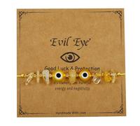 Pingyongchang Evil Eye Irregular Crystal Stone Beads Bracelet Handmade Protection Good Luck Adjustable Rope Bracelet Inspirational Amulet Kabbalah Bracelets with Gift Card for Women, Metal, alloy