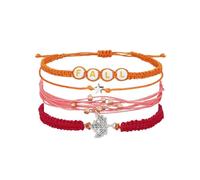 Pingyongchang Fall Thanksgiving Braided Charm Bracelets Handmade Woven Pumpkin Maple Leaf Turkey Stackable Bracelet Autumn Holiday Party Jewelry Gifts for Women, S, Zinc, no gemstone