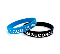 Pingyongchang GOD IS FIRST IM SECOND Christian Silicone Bracelets Cross Inspirational Bible Verses Pray Religious Rubber Bracelet for Women Men Faith Friendship Couples Gifts, Metal, alloy