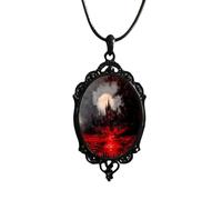 Pingyongchang Gothic Blood Bat Cabochon Pendant Necklace Vampire Bat Cameo Necklace Vintage Goth Celtic Mystic Witch Halloween Jewelry Gift for Women, Zinc, No Gemstone