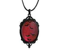 Pingyongchang Gothic Blood Bat Cabochon Pendant Necklace Vampire Bat Cameo Necklace Vintage Goth Celtic Mystic Witch Halloween Jewelry Gift for Women, Zinc, No Gemstone