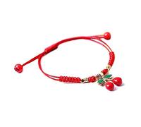 Pingyongchang H&Z 2Pcs Summer Fruit Strawberry Cherry Bracelet Handmade Weave Red Rope Adjustable Beaded Bracelet for Women Best Friends Friendship Jewelry Gifts, S, Zinc, no gemstone