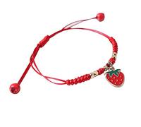 Pingyongchang H&Z 2Pcs Summer Fruit Strawberry Cherry Bracelet Handmade Weave Red Rope Adjustable Beaded Bracelet for Women Best Friends Friendship Jewelry Gifts, S, Zinc, no gemstone