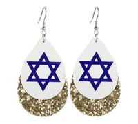 Pingyongchang Hanukkah Glitter Leather Earrings for Women Star of David Menorah Dreidel Sparkling Double Layer Taerdrop Leather Dangle Earrings Jewish Chanukah Holiday Party Jewelry Gifts, Metal