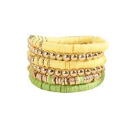 Pingyongchang Heishi Gold Beaded Bracelets Set for Women Men Bohemian Polymer Clay Colorful Surfer Vinyl Disc Stretch Layering Stackable Friendship Boho Bracelet Summer Beach Jewelry Gifts, 3, Zinc