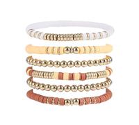 Pingyongchang Heishi Gold Beaded Bracelets Set for Women Men Bohemian Polymer Clay Colorful Surfer Vinyl Disc Stretch Layering Stackable Friendship Boho Bracelet Summer Beach Jewelry Gifts, 3, Zinc