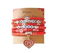 Pingyongchang Love Bracelets for Women Heishi Surfer Pink Clay Bead Bracelet Set Love Heart Boho Cute Pink Red Stackable Stretch Jewelry Mother's Day Birthday Mom Mama Gifts, M, Polymer Clay Zinc, no