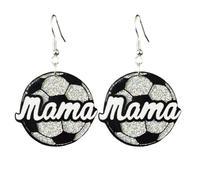 Pingyongchang MAMA Letter Sports Ball Glitter Acrylic Dangle Drop Earrings Cute Baseball Basketball Football Volleyball Softball Mom Earrings for Women Mother's Day Jewelry Gift, Metal Acrylic, No