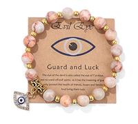 Pingyongchang Pink Evil Eye Bracelets for Women Inspirational Bracelets for Friends Lovers Families Mal De Ojo Protection Bracelet Natural Stone Beads Bracelet, M, Stone, no gemstone