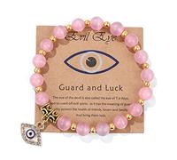 Pingyongchang Pink Evil Eye Bracelets for Women Inspirational Bracelets for Friends Lovers Families Mal De Ojo Protection Bracelet Natural Stone Beads Bracelet, M, Stone, no gemstone