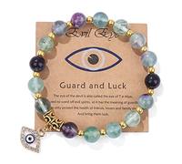Pingyongchang Pink Evil Eye Bracelets for Women Inspirational Bracelets for Friends Lovers Families Mal De Ojo Protection Bracelet Natural Stone Beads Bracelet, M, Stone, no gemstone