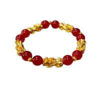 Pingyongchang PiXiu Beaded Stretch Bracelets Feng Shui Wealth Luck Jade Charm Bracelet Chinese Traditional Lucky Protection Jewelry Gifts for Women Men, S, Zinc, no gemstone