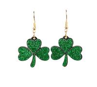 Pingyongchang St. Patrick's Day Earrings Lucky Green Clover Leaf Glittle Acrylic Dangle Drop Earrings Cute Handmade Irish Shamrock Earrings for Women Holiday Jewelry, Metal Acrylic, No Gemstone