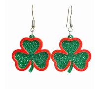 Pingyongchang St. Patrick's Day Earrings Lucky Green Clover Leaf Glittle Acrylic Dangle Drop Earrings Cute Handmade Irish Shamrock Earrings for Women Holiday Jewelry, Metal Acrylic, No Gemstone