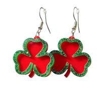 Pingyongchang St. Patrick's Day Earrings Lucky Green Clover Leaf Glittle Acrylic Dangle Drop Earrings Cute Handmade Irish Shamrock Earrings for Women Holiday Jewelry, Metal Acrylic, No Gemstone