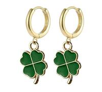 Pingyongchang St.Patrick's Day Enamel Hoop Earrings Cute Shamrock Green Clover Leaf Lightweight Hoop Earrings for Women Irish Festive Holiday Jewelry Gifts, Metal, No Gemstone