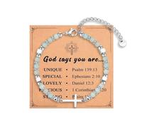 Pingyongchang Stainless Steel Cross Beaded Bracelets Catholic Religious Natural Beads Bracelets Christian Faith Jewelry Gifts for Women, S, Zinc, no gemstone