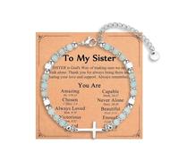 Pingyongchang Stainless Steel Cross Beaded Bracelets Catholic Religious Natural Beads Bracelets Christian Faith Jewelry Gifts for Women, S, Zinc, no gemstone