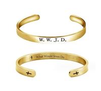 Pingyongchang Stainless Steel WWJD Bracelet Bracelets What Would Jesus Do Punk Engraved Cross Cuff Bracelet Christian Jesus Jewelry Gifts for Women Men, S, Zinc, no gemstone