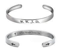 Pingyongchang Stainless Steel WWJD Bracelet Bracelets What Would Jesus Do Punk Engraved Cross Cuff Bracelet Christian Jesus Jewelry Gifts for Women Men, S, Zinc, no gemstone