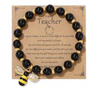 Pingyongchang Teacher Appreciation Bracelet Cute Handmade Ploymer Clay Bracelet Love Teach Inspire Letter Beaded Stretch Bracelet for Women Back to School Jewelry Teacher Graduation Gift, 14 inches