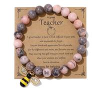 Pingyongchang Teacher Appreciation Bracelet Cute Handmade Ploymer Clay Bracelet Love Teach Inspire Letter Beaded Stretch Bracelet for Women Back to School Jewelry Teacher Graduation Gift, Metal beads