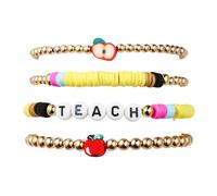 Pingyongchang Teacher Appreciation Bracelet Cute Handmade Polymer Clay Bracelet Inspirational Letters for Women Back to School Jewelry Graduation Gift, One Size, Metal Beads, Alloy.