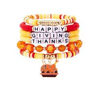 Pingyongchang Thanksgiving Clay Bead Preppy Bracelets Set Pumpkin Maple Turkey Stackable Stretch Bracelets Fall Holiday Party Jewelry Gifts for Women Men, S, Zinc, no gemstone
