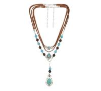 Pingyongchang Vintage Boho Multilayer Necklaces for Women Western Turquoise Bead Silver Chain Pendant Necklaces Set Retro Statement Ethnic Jewelry Gifts, S, Zinc, No Gemstone