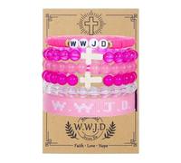 Pingyongchang W.W.J.D. Cross Bracelets Set for Women Men Boho Clay Glass Beaded Stackable Stretch Bracelets What Wound Jesus Do Bracelet Christian Religious Faith Jewelry Gift, S, Zinc, no gemstone