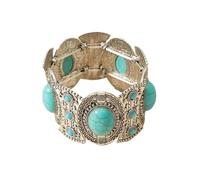 Pingyongchang Western Turquoise Bracelets, Boho Vintage Stack Beaded Western Elastic Rodeo Bangles Wide Wristband for Country Concerts, Handmade Cowgirl Outfits Accessories, M, Zinc, no gemstone