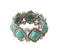 Pingyongchang Western Turquoise Bracelets, Boho Vintage Stack Beaded Western Elastic Rodeo Bangles Wide Wristband for Country Concerts, Handmade Cowgirl Outfits Accessories, M, Zinc, no gemstone