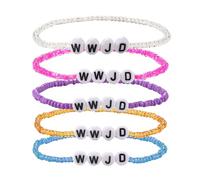 Pingyongchang WWJD Bracelets Colorful Beaded Elastic Bracelets for Women What Would Jesus Layered Letter Bracelets Inspirational Religious Reminder for Women Gifts Jewelry, Resin, resin