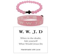 Pingyongchang WWJD Bracelets Set for Women Men Cross Christian Beads Bracelet WWJD Letter Braided Rope Bracelet Religious Friendship Couples Jewelry Gifts, S, Zinc, no gemstone