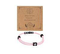 Pingyongchang WWJD Cross Braided Rope Bracelet for Women Men Jesus Religious Adjustable Surfer Bracelet with Gift Message Card Christian Lucky Protection Jewelry Friendship Couple Gift, Metal, alloy