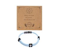 Pingyongchang WWJD Cross Braided Rope Bracelet for Women Men Jesus Religious Adjustable Surfer Bracelet with Gift Message Card Christian Lucky Protection Jewelry Friendship Couple Gift, Metal, alloy