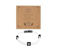 Pingyongchang WWJD Cross Braided Rope Bracelet for Women Men Jesus Religious Adjustable Surfer Bracelet with Gift Message Card Christian Lucky Protection Jewelry Friendship Couple Gift, Metal, alloy