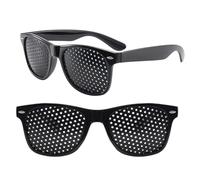 Pinhole Glasses, 2 Pack Black Perforated Eyewear, Vision Correction Glasses for Digital Eye Strain Relief, Screen Glasses with 65mm Lens Width, 141mm Temple Length