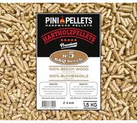 PINI Beech Wood Pellets, 100% Natural, 1.5 kg, Ideal for Grilling, Smoking, Pizza Ovens