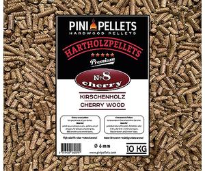 PINI Cherry Wood BBQ Pellets 10 kg, Premium Quality, Natural, Low Ash, High Calorific Value, Ideal for Grilling & Smoking, Pure Hardwood Pellets for Pellet Grills & Smokers